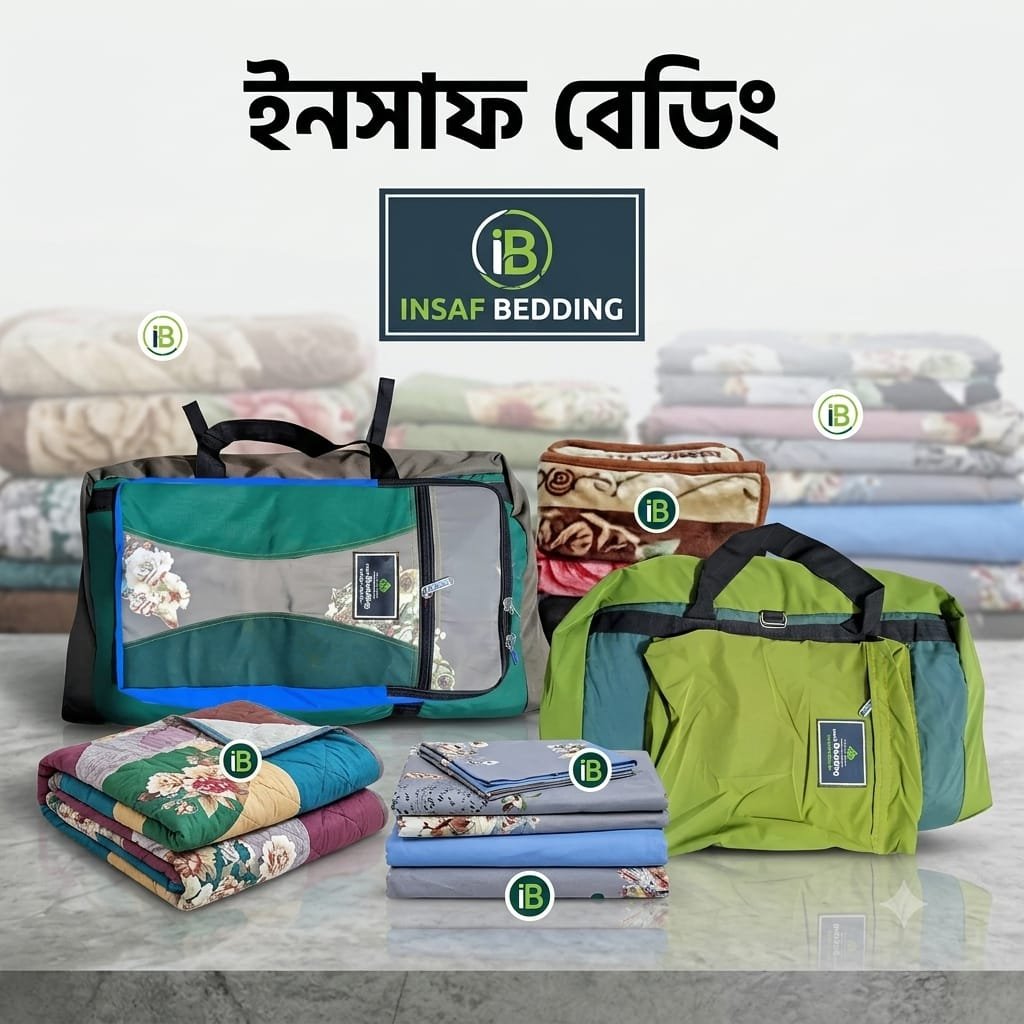ইনসাফ বেডিং – উন্নত মানের বেডিং কালেকশন। বাসা, হোটেল, হোস্টেল ও প্রতিষ্ঠানের ব্যবহারের জন্য উপযোগী।